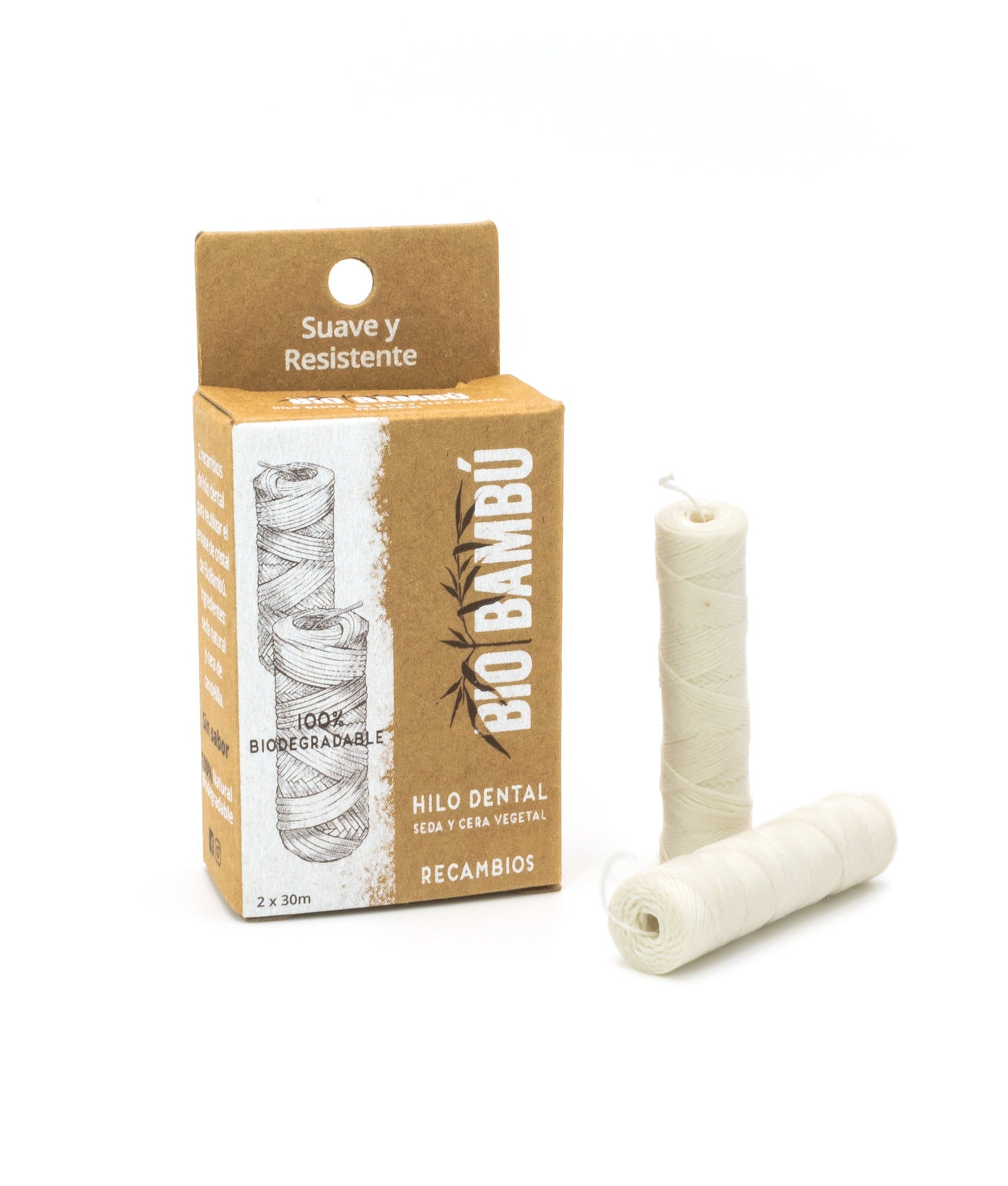 Recambios Hilo dental de seda natural con cera vegetal. 2 bobinas.