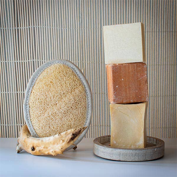 Manopla exfoliante corporal de Luffa con asa. Azal.